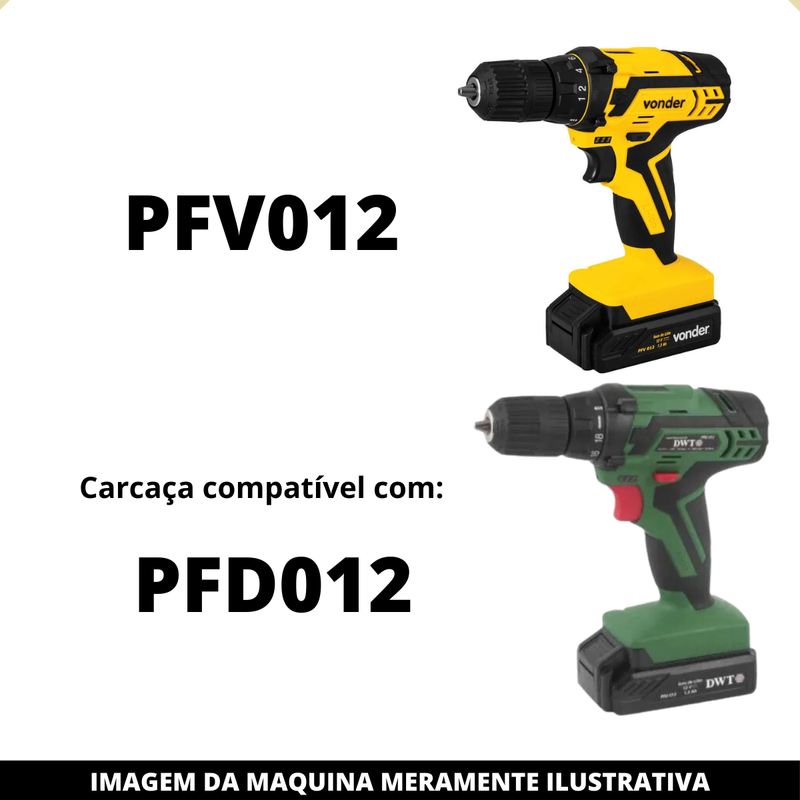 Carcaça Completa p/ Parafusadeira Vonder Pfv012 e Dwt Pfd012