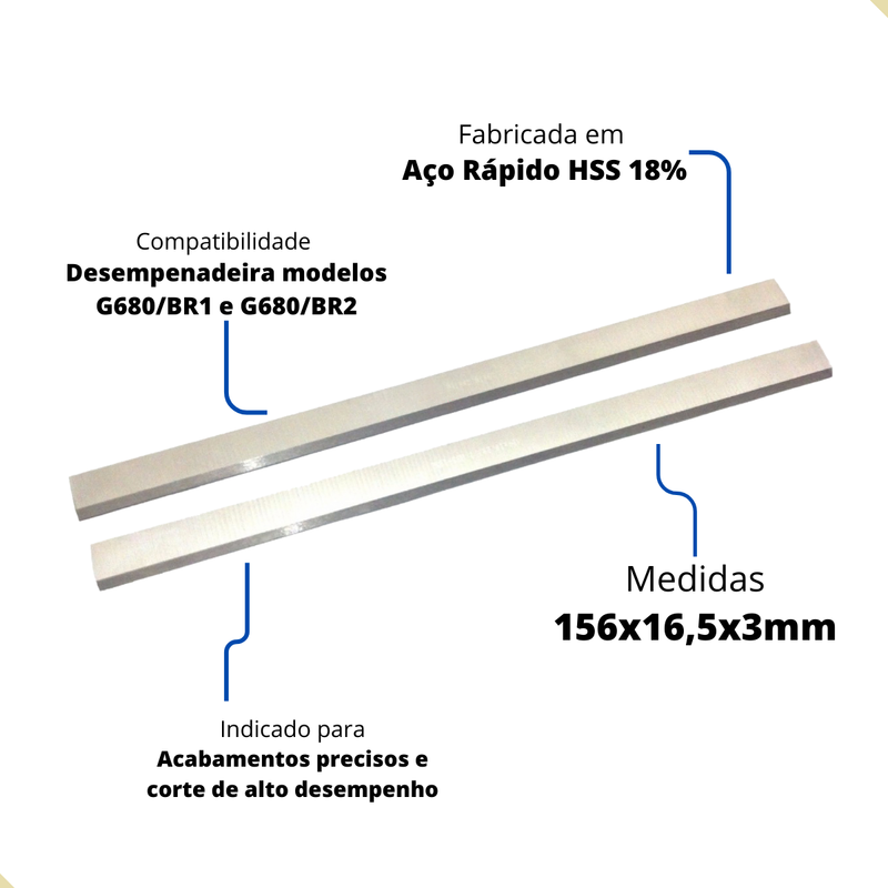 2 Facas 156x16,5x3mm p/ Plaina Desempenadeira G680/BR Gamma